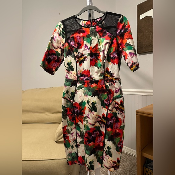 Milly Floral Mesh Midi Sheath Dress Size 4 - Picture 3 of 6